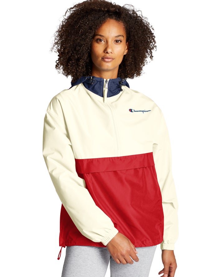 Chaqueta Champion Mujer - Packable Colorblocked ( Creme/Rojas ) 0892641-ZR